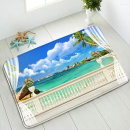 Bath Mats Natural Scenery Bathroom Non-Slip Mat Ocean Beach Palm Tree Green Plants Bicycle Bedroom Kitchen Doormat Absorbent Home Carpet