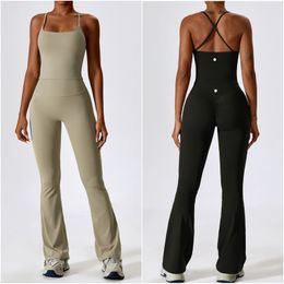 LL-8232 Womens Yoga Outfit Sets Two Pieces Pants Vest Trousers Flares Excerise Sport Gym Running Casual Long Pant Elastic High Waist Sportwear Suits