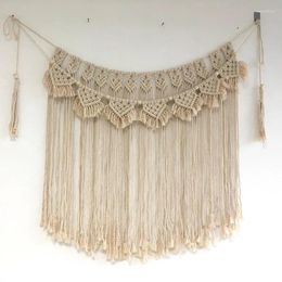 Tapestries Double Layer Macrame Tapestry Wedding Decoration Woven Backdrop Curtain Blue Wall Hanging Cotton Handmade Living Room