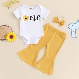 Clothing Sets CitgeeSummer Infant Baby Girls Birthday Outfits Short Sleeve Flower Print Romper Flare Pants Headband Set Clothes