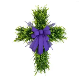 Decorative Flowers Easter Cross Wreath Wall Hanging Lavender And Eucalyptus Ornament Artificial