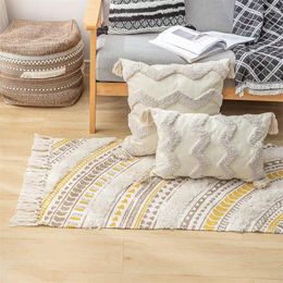 Carpets Pastoral Fresh Cotton Linen Entrance Mat Bohemian Geometric Tassels Area Rugs Bedroom Decor 60x90cm