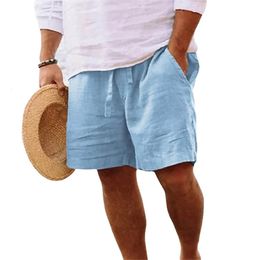 Fashion Summer Mens Solid Short Casual Shorts Drawstring Breathable Beach Pants Cotton linen Sports Shorts 240412