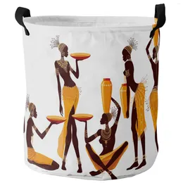 Laundry Bags African Woman Yoga Vase Silhouette White Dirty Basket Foldable Home Organiser Clothing Kids Toy Storage