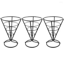 Dinnerware Sets 3pcs Sturdy Stainless Steel Cone Basket For Snack Desktop French Fries Holder Fried Chicken Serving Rack