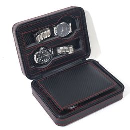 WELLZONE Dustproof Portable PU Leather Watch Box Embedded Zipper Storage Case For Travel 240412