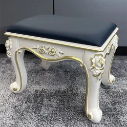 Nordic Small Stool for Home Durable Living Room Anti-solid Wood Coffee Table Square Stools White Painted Gold Vintage Ottomans