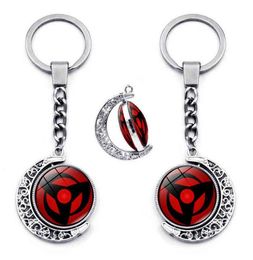 Sharingan Eye Keychain Accessories 360 Degree Rotating Moon Pendant Uchiha Sasuke Kakashi Anime Keychains Charms Metal Key Ring G17154388