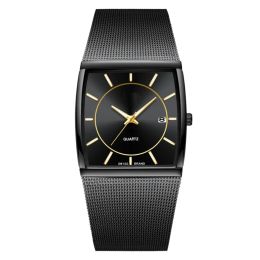 Square Stainless Steel Mesh Bracelet Watches Date Display Men Quartz Watch Luxury Wristwatch Relogio Masculino