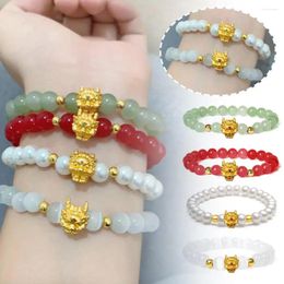 Charm Bracelets Chinese Style Dragon Bracelet Women Men 2024 Year Beaded Red Bangles Elastic Jewellery Lucky Friendship Amulet X9v1