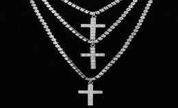 Unisex Men039s Stainless Steel Pendant Necklace CZ Cubic Zircon Cross Hip Hop Cluster Simulated Diamond Tennis 455060cm Chain4334482