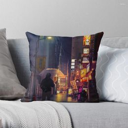 Pillow Neon Noir Street Reflecting The Warm Yellow And Orange Light From Bar Area. Throw Case