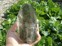 Decorative Figurines 660g TOP!!! RARE NATURAL Green Ghost QUARTZ CRYSTAL WAND POINT HEALING LA1141