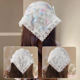 Scarves Embroidered Flower Lace Triangle Scarf Small Shawl Bandana Colour Solid Crochet Head Headwraps Neckerchief Hijab P8A2