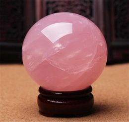 Rockcloud Healing Crystal Natural Pink Rose Quartz Gemstone Ball Divination Sphere decorative with Wood Stand Arts and Crafts4965248