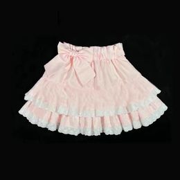 Sweet Lolita Pink Cake Skirt High Waist Kawai Bow Lace Ruffles Pleated Mini Japanese ALine Y2k Short Faldas 240408