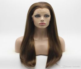 Iwona Hair Straight Long Brown Blonde Mix Wig 2827 Half Hand Tied Heat Resistant Synthetic Lace Front Wig9053674