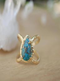European and American new product luxury ring inlaid water drop pearshaped turquoise Party engagement female jewelry5122984