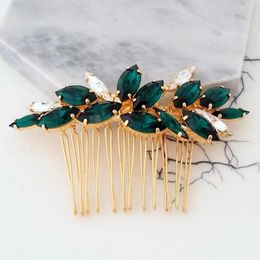 Hair Clips Bride Hairpins Tiaras Rhinestone Green Combs For Women Fashion Beaded Golden Leaf Side Pins Wedding Heapdiece Jewellery