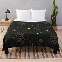 Blankets Celestial Pattern 01 - Gold & Black Throw Blanket Winter Bed Thin