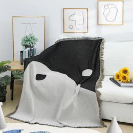 Blankets Chinese Style Black And White Sofa Blanket Cover Living Room Decor Bed End Towel Outdoor Picnic Boho Tapestry Bedspread