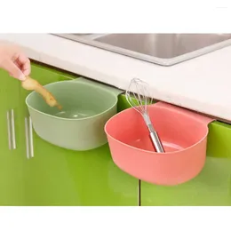 Kitchen Storage 2 Pcs Hanging Trash Can Cabinet Buckle Basin Desktop Oval Shape Organiser Waste Bucket Sink Basket Green