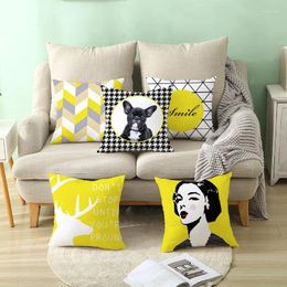 Pillow 45x45cm Yellow Pillowcase Colourful Geometric Cover Animal Alphabet Car Waist Sofa Home Decor