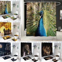 Bath Mats 3D Printing Waterproof Polyester Shower Curtain Toilet Seat Bathroom Rugs And Mat Set Four-piece Partition XNC