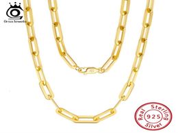 Chains ORSA JEWELS 14K Gold Plated Genuine 925 Sterling Silver Paperclip Neck Chain 69312mm Link Necklace for Women Men Jewellery S3579740