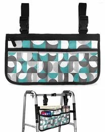 Storage Bags Nordic Retro Mediaeval Geometric Abstract Blue Wheelchair Bag Armrest Side Electric Scooter Walking Frame Pouch