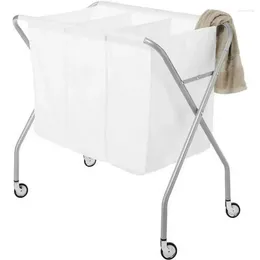 Storage Bags Section Heavy Duty Metal Collapsible Laundry Sorter With Canvas Bag Silver And White Adult Travel Organiser Nylon