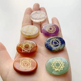 Decorative Figurines Natural Stone Seven Chakras Quartz Crystal Carved Oval Pendants For Jewellery Accessories