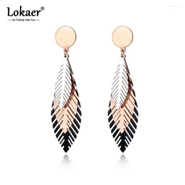 Stud Earrings Trendy Titanium Stainless Steel Gold Plated Leaves Bohemia Style Creative Jewelry For Women Kolczyki E19100