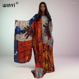 Ethnic Clothing WINYI African Dresses For Woman Long Dress With Belt Women Oil Painting Print Kaftan Casual Elegant Holiday Bohemian Party