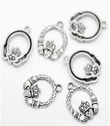 Whole 100pcs Antique Silver Tone Rhinestone Claddagh Ring Charm Pendants 25x18mm Jewellery Findings making DIY Whole J05064333465