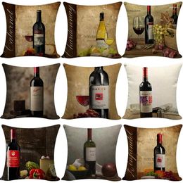 Pillow Classical Style Home Living Room Bar Dining Chair Sofa Seat Decor Cover Wine Bottle Grape Linen Print Throw Pillowcase