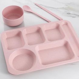 Plates Wheat Straw Divided Dinner Plate 5 Compartments Tray Kids Lunch Fruit Snack Adult Baby Bowl Kitchen Tableware