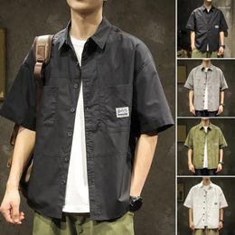 Men's Casual Shirts Men Work Shirt Spring Cargo With Turn-down Collar Single-breasted Design Chest Pocket Breathable Soft For Streetwear