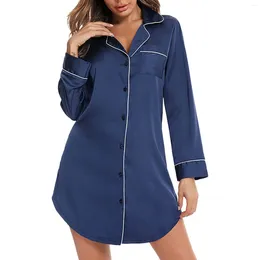 Women's Sleepwear Blouse Seven Cuff Sexy Cardigan Home Wear Ice Silk Imitation Nightdress Solid Comfy Satin Thin