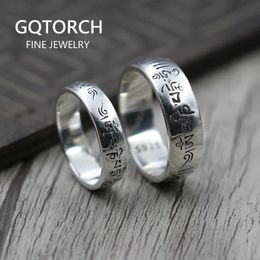 925 Sterling Silver Six Words Om Mani Padme Hum Rings For Couple Lovers Tibetan Shurangama Mantra Buddhism Jewellery 240401
