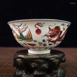 Decorative Figurines Delicate Antique Chinese Colorful Dragon Phoenix Porcelain Bowl