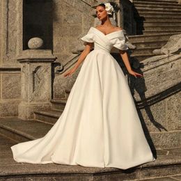 Simple Elegant Plus Size ball gown Wedding Dresses Off Shoulder Satin Sweep Train Wedding Dress Bridal Gowns vestidos Custom Made Plus Size