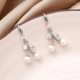 Dangle Earrings Korean Fashion Shiny Imitation Pearl Cute Cherry Shape Zircon For Women Trending Products Luxury Wedding Party Jewelry