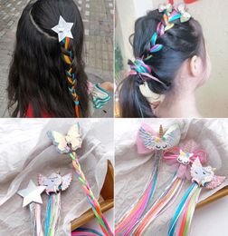 Rainbow Unicorn Hair Clips Fashions Bows Girl Bowknot Barrettes With Gradient False Hair Barrettes Kids Hair Accessory party gift9428944