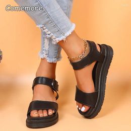 Casual Shoes Comemore Large Size 43 Women's Solid Colour Thick Bottom Buckle Fish Mouth Beach Summer Sandals For Women Female Black