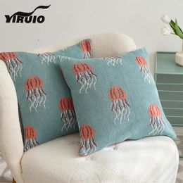 Pillow YIRUIO Cute Jellyfish Pattern Cotton Case Cozy Breathable Soft Delicate Knitted Throw Cover Decor