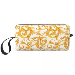 Storage Bags Luxury Golden European Floral Cosmetic Bag Women Large Capacity Baroque Victorian Art Makeup Case Beauty Toiletry