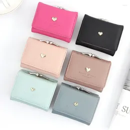 Wallets Candy Colour Fashion Women Coin Purse Leather Solid Vintage Short Wallet Heart Hasp Ladies Girls Card Holder Clutch