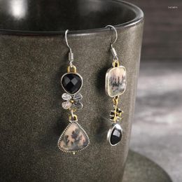 Dangle Earrings Vintage Asymmetrical Drop For Women Tribal Jewelry Tree Flower Metal Black Stone Statement Ethnic Earring