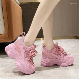 Casual Shoes Summer Women's Height-Increasing 9.5cm Fashion Breathable Comfortable Sneakers Mesh Lace-up Size 34-39